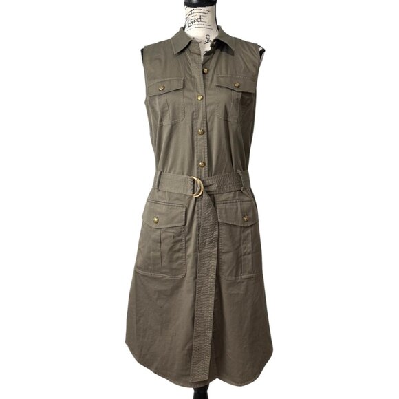 Lauren Ralph Lauren Dresses & Skirts - Lauren Ralph Lauren Shirt Dress Khaki Sleeveless Belted Cotton Womens Size 8
